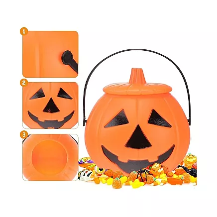 Liels Helovīna ķirbja spainītis konfektēm, katliņš saldumiem, oranžs