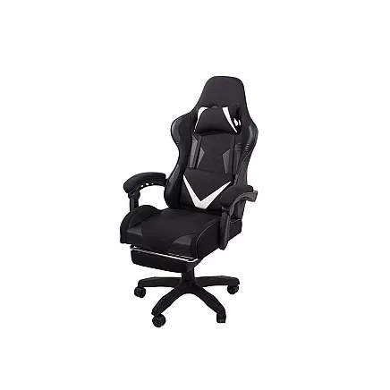 Grozāms spēļu krēsls ar izvelkamu kāju balstu, melns