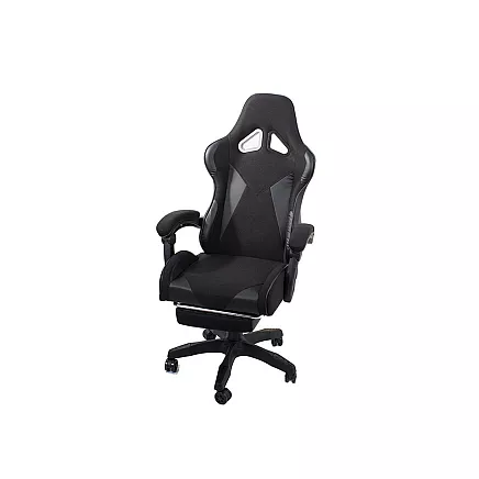 Grozāms spēļu krēsls ar izvelkamu kāju balstu, melns