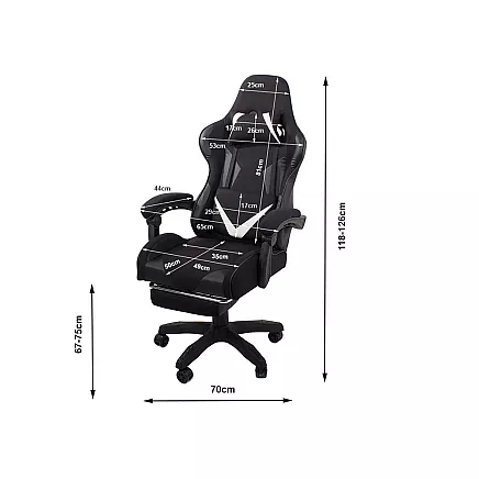 Grozāms spēļu krēsls ar izvelkamu kāju balstu, melns