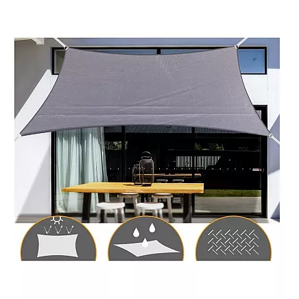 Dārza Ūdensizturīgs Saulessargs Markīze Bura Nojume Tents 3x2m, Pelēks