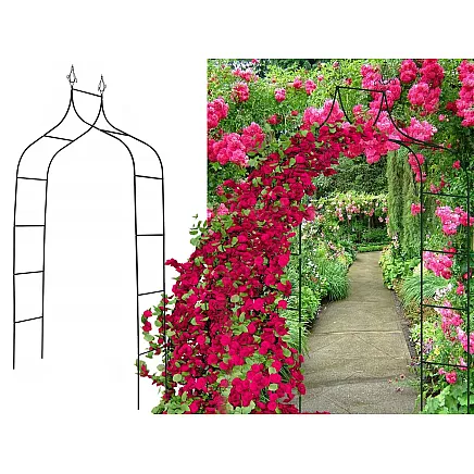 Metāla dārza pergola ar dekoratīviem elementiem, tumši zaļa, 265 cm