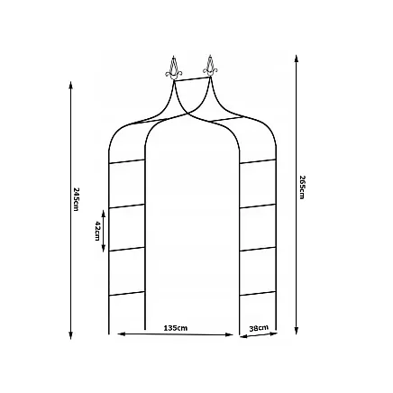 Metāla dārza pergola ar dekoratīviem elementiem, tumši zaļa, 265 cm