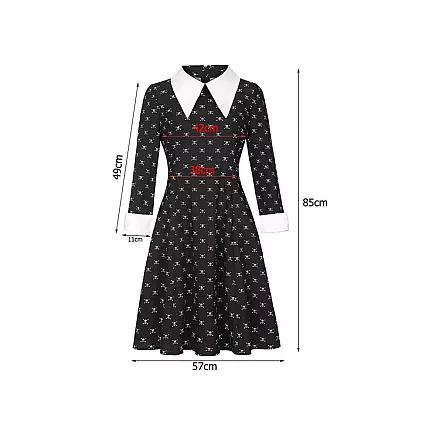 Wednesday Addams Childrens Halloween Costume Dress, 135-145 cm
