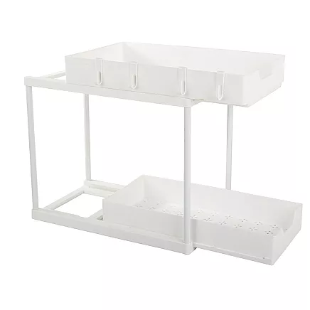 Izvelkamais garšvielu plaukts virtuves organizators ar 2 plauktiem, balts