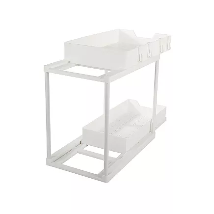 Izvelkamais garšvielu plaukts virtuves organizators ar 2 plauktiem, balts