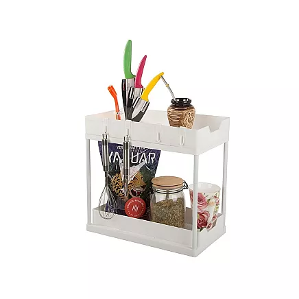 Izvelkamais garšvielu plaukts virtuves organizators ar 2 plauktiem, balts