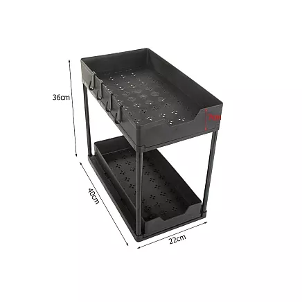 Izvelkams virtuves un garšvielu plaukts ar 2 plauktiem, melns, 36 x 40 x 22 cm