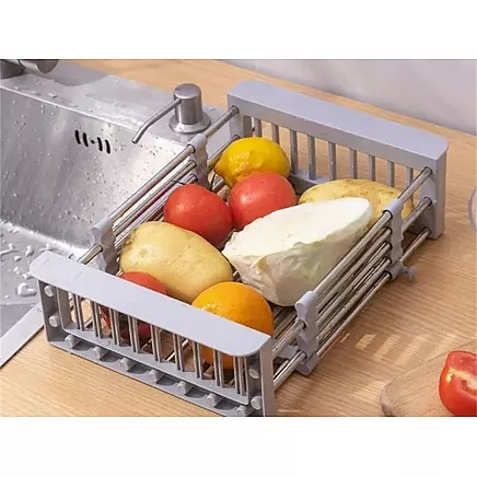 Draining board for sink telescopic vegetable fruit basket