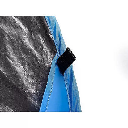 Pašizplešams pludmales telts ar aizsardzību un pārsegu, zils-sudrabs