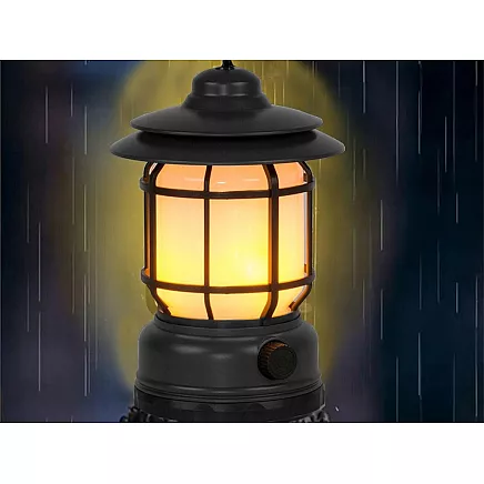 LED kempinga lampa, lukturis ar akumulatoru, USB, āra, ar āķi, Melns