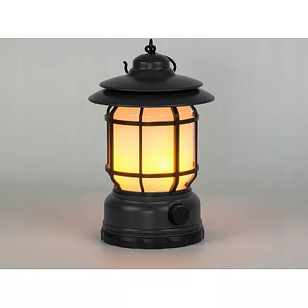 LED kempinga lampa, lukturis ar akumulatoru, USB, āra, ar āķi, Melns