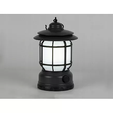 LED kempinga lampa, lukturis ar akumulatoru, USB, āra, ar āķi, Melns