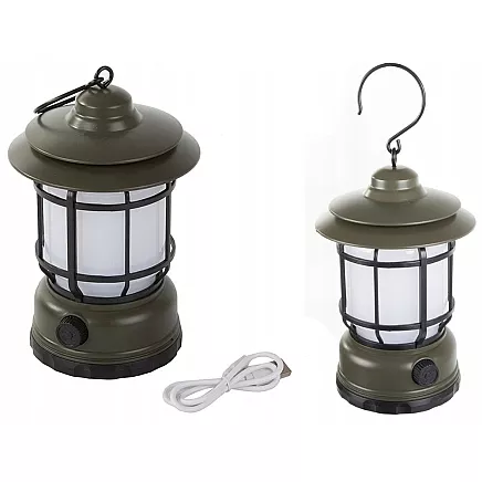 LED kempinga lampa, lukturis ar akumulatoru, USB, āra, ar āķi, Haki krāsa