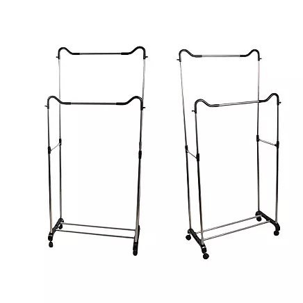 Wardrobe mobile coat rack double shelf rack on wheels