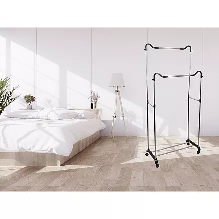Wardrobe mobile coat rack double shelf rack on wheels