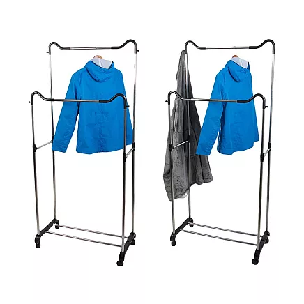 Wardrobe mobile coat rack double shelf rack on wheels