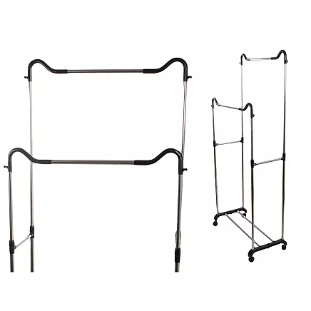 Wardrobe mobile coat rack double shelf rack on wheels