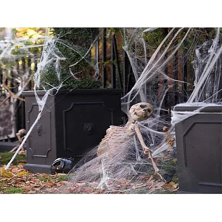 Artificial white spider web with 4 spiders halloween decoration stretchable