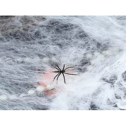 Artificial white spider web with 4 spiders halloween decoration stretchable