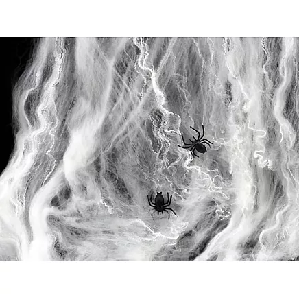 Artificial white spider web with 4 spiders halloween decoration stretchable