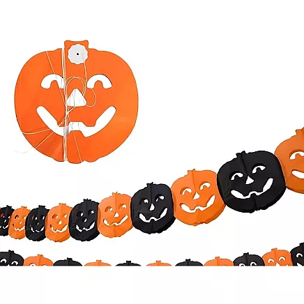 Decorative garland halloween pumpkin/spider paper long 3 metres