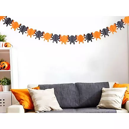 Decorative garland halloween pumpkin/spider paper long 3 metres