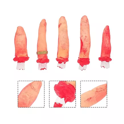 Fake severed fingers halloween decoration 5 rubber stitched fingers