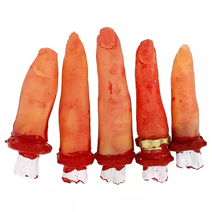 Fake severed fingers halloween decoration 5 rubber stitched fingers
