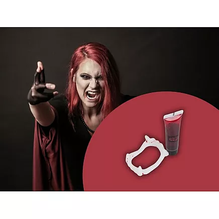 Drakulas mākslīgie zobi un 14ml mākslīgās asinis