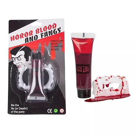 Drakulas mākslīgie zobi un 14ml mākslīgās asinis