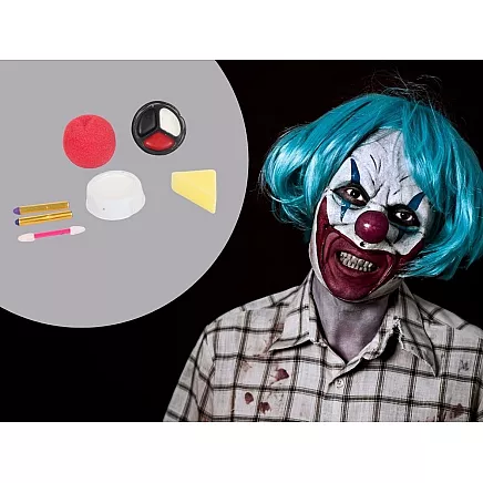 Klauna grima komplekts ar sarkanu degunu, Halloween, cosplay