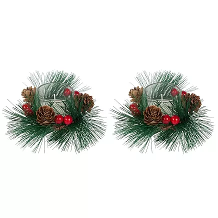 Decorative candles in glass candles wreath set for christmas 2 pcs