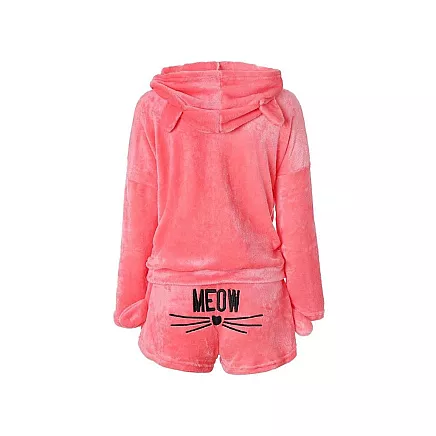 Warm womens pyjamas two-piece with hood soft plush short m
