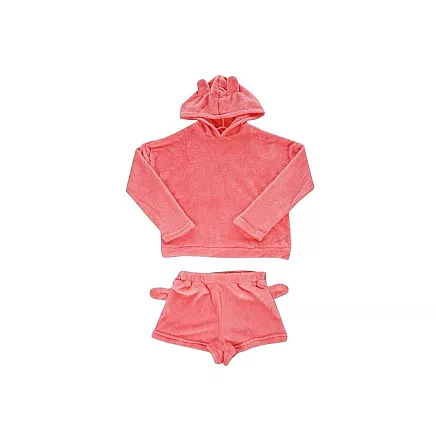 Warm womens pyjamas two-piece with hood soft plush short l