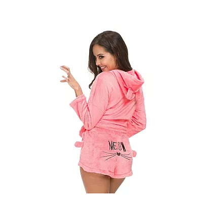 Warm womens pyjamas two-piece with hood soft plush short l