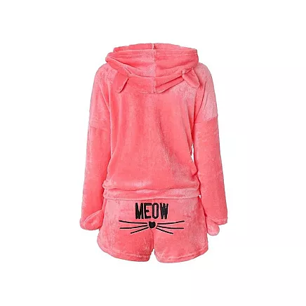 Warm womens pyjamas two-piece with hood soft plush short l
