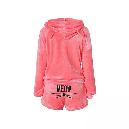 Warm womens pyjamas two-piece with hood soft plush short xl