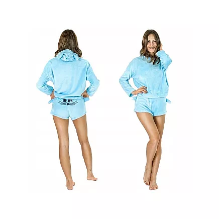 Warm womens pyjamas two-piece with hood soft plush short m