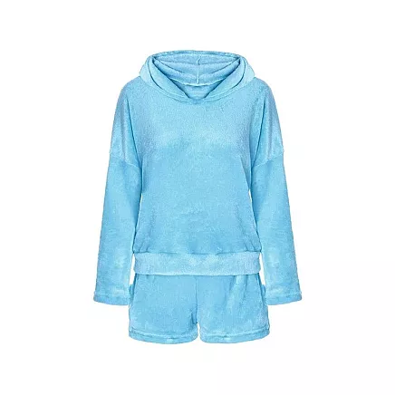 Warm womens pyjamas two-piece with hood soft plush short l