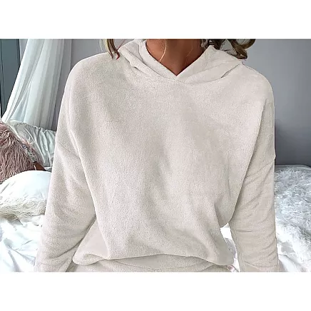 Warm womens pyjamas two-piece with hood soft plush short m