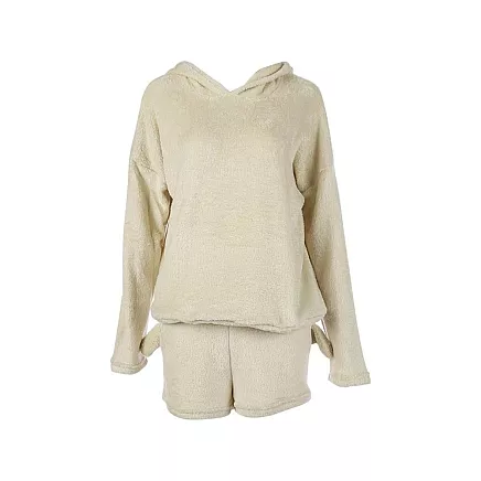 Warm womens pyjamas two-piece with hood soft plush short l