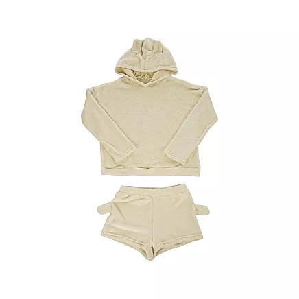 Warm womens pyjamas two-piece with hood soft plush short l