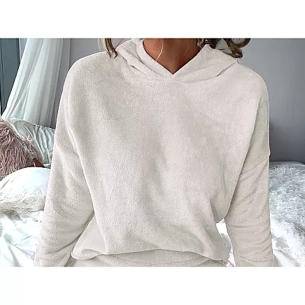 Warm womens pyjamas two-piece with hood soft plush short xl