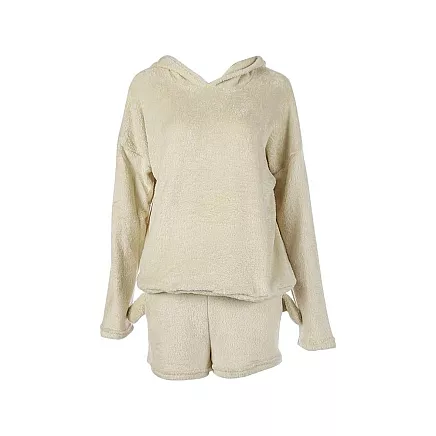 Warm womens pyjamas two-piece with hood soft plush short xl