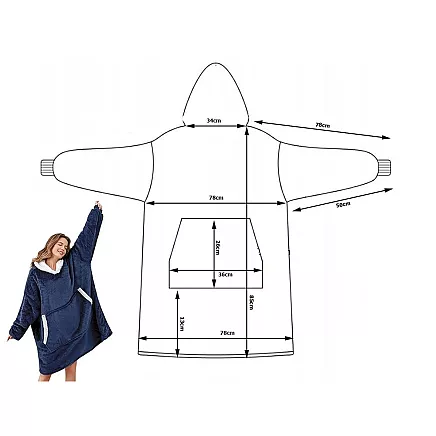 Silts oversize džemperis-sega 2in1 ar kapuci un kabatu, tumši zils