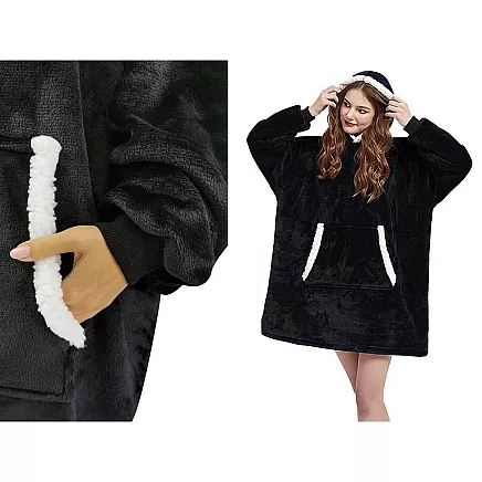 Warm sweatshirt oversize blanket xxl 2in1 thick fur soft hooded dressing gown