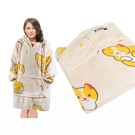 Warm sweatshirt cat blanket oversize xxl 2in1 thick fur soft with hood