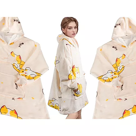 Warm sweatshirt cat blanket oversize xxl 2in1 thick fur soft with hood