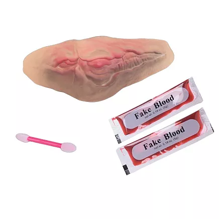 Fake cut throat wound with 10ml of fake blood halloween accessory